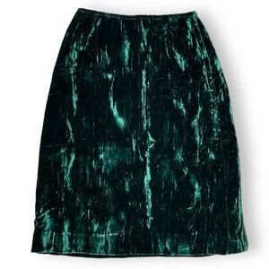 Vintage 60s 70s Rayon Velvet Dark Deep Green Skirt Sz 10 Knee Length Hippie Boho